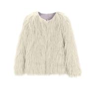 Abrigo de piel sintética para niñas de invierno de manga larga con frente abierto, mullido, cálido, cuello redondo, elegante abrigo para niños y niñas, cárdigan suave y mullido, blanco, 1-2 años