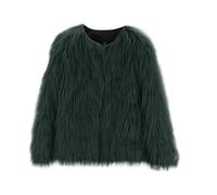 Abrigo de piel sintética para niñas de invierno de manga larga con frente abierto, mullido, cálido, cuello redondo, elegante abrigo para niños y niñas, cárdigan suave y mullido, verde, 7-8 años