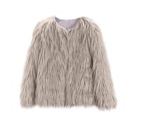 Abrigo de piel sintética para niñas de invierno de manga larga con frente abierto, mullido, cálido, cuello redondo, elegante abrigo para niños y niñas, cárdigan suave y mullido, gris, 2-3 años