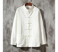 Abrigo de traje chino Tang para hombre, chaqueta tradicional de Kung Fu Tai Chi, con botones, cuello alto, mezcla de algodón y poliéster, color sólido, manga larga, tallas (XL blanco)