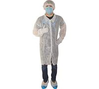 Abrigo de visitante de polipropileno, 1 unidad, color blanco, con botones de presión y cuello de camisa, medi-Inn (M, blanco)
