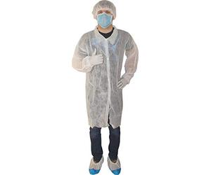 Abrigo de visitante de polipropileno, 1 unidad, color blanco, con botones de presión y cuello de camisa, medi-Inn (M, blanco)