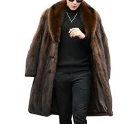 Abrigo de visón sintético para hombre, grueso, cálido, largo, gabardina, esponjoso, de piel sintética, invierno, marrón, talla 4XL