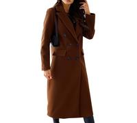 Abrigo elegante de lana para mujer, gabardina de doble botonadura, abrigo de invierno, color liso, cuello alto, ligero, abrigo largo a prueba de viento, marrón, M
