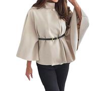 Abrigo elegante para mujer, poncho de invierno con mangas de murciélago y cinturón, monocolor, cuello alto, poncho con botones, abrigo de lana corto, holgado, moda, ocio, exterior, túnicas