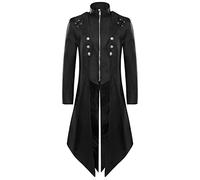 Abrigo gótico para hombre, chaqueta steampunk larga para hombre, abrigo negro moderno, cuello alto, falda de corte victoriano, con cremallera, retro, medieval, Tuxedo, disfraz de Halloween