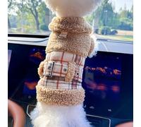 Abrigo grueso y cálido de forro polar de cordero para mascotas, ropa para perros y gatos, serie con capucha para otoño/invierno (chaqueta a cuadros británica, Kaga, M)