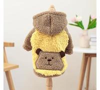Abrigo grueso y cálido de forro polar de cordero para mascotas, ropa para perros y gatos, serie con capucha para otoño/invierno (sudadera con capucha de oso de bolsillo, amarillo, M)