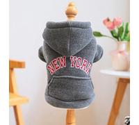 Abrigo grueso y cálido de forro polar de cordero para mascotas, ropa para perros y gatos, serie con capucha para otoño/invierno (sudadera gruesa de Nueva York, gris oscuro, mediano)