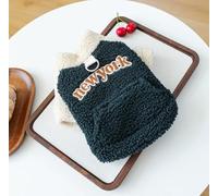 Abrigo grueso y cálido de forro polar de cordero, ropa para mascotas para perros y gatos, serie con capucha de otoño/invierno (sudadera con capucha de piel de cordero de Nueva York, verde oscuro