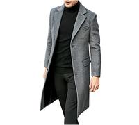 Abrigo Hombre Invierno Elegante Estilo Largo de Lana Casual Talla Grande Parka Con Cuello de Muesca Informal Un Solo Pecho Moda Gabardina