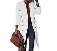 Abrigo largo casual para mujer, elegante, con solapa, resistente al viento, cálido, abrigo de lana, Blanco, 4XL