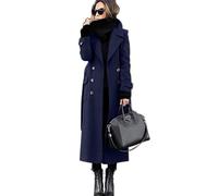 Abrigo Largo con Cuello con cinturón y Doble Botonadura a la Moda de Invierno para Mujer Abrigo de Lana Forrado hasta la Rodilla de Color sólido Ajustado a Prueba de Viento (Blue,XL)