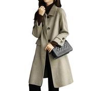 Abrigo largo con cuello Peter Pan para mujer, gabardina informal de una sola botonadura, abrigos largos cálidos de invierno, color caqui, talla pequeña