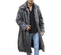 Abrigo largo de invierno cálido de gran tamaño para hombre con piel sintética peluda, chaqueta forro polar, abrigo gris oscuro pequeño