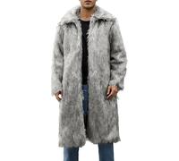 Abrigo largo de invierno cálido de gran tamaño para hombre, piel sintética peluda, chaqueta forro polar, abrigo gris claro pequeño
