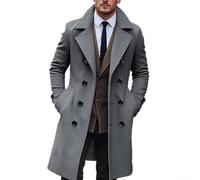 Abrigo largo de invierno para hombre con solapa de doble botonadura, gabardina para caballero, ropa de abrigo adecuada para otoño (L, gris oscuro)