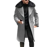 Abrigo largo de invierno para hombre, gabardina cruzada, abrigo tipo guisante para hombres grandes y altos, de negocios con cuello piel sintética, gris claro mediano