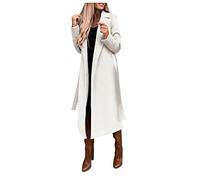 Abrigo Largo de Invierno para Mujer, Chaqueta de Lana Cálida, Elegante Cortavientos con Solapa Fina, Moda Entretiempo, Blanco, XXL