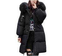 Abrigo largo de invierno para mujer, con capucha de piel sintética, abrigo de burbujas, chaquetas de moda, ropa cálida, Negro, 3XL