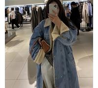 Abrigo Largo de Lana de Mujer Estilo Coreano Otoño Invierno Todo de Mezclilla Larga Top Chaqueta de Forro Polar 369331
