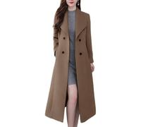 Abrigo largo de mujer de lana mezclada, doble botonadura, cuello con solapa ancha tipo chal, por debajo la rodilla, gabardina ajustada, elegante, color marrón, talla XL.