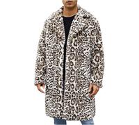 Abrigo largo de piel sintética con estampado de leopardo para hombre, con cuello de solapa, abrigo cálido de invierno para hombre, abrigo de manga larga cortavientos, caqui, XL