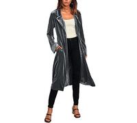 Abrigo Largo Mujer Retro Terciopelo Mangas Largas Chaqueta For Otoño Invierno Outwear Solapa Chaqueta de Oficina Abierta Gabardina,Gris,M