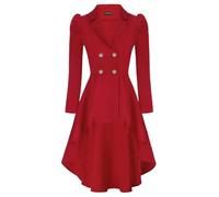 Abrigo largo para mujer Abrigo con dobladillo alto y bajo Steampunk Manga larga abullonada Cuello alto Cuello en V Elegante Club Fiesta Noche Casual Etiqueta superior Rojo-M