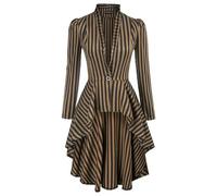 Abrigo largo para mujer Abrigo con dobladillo alto y bajo Steampunk Manga larga abullonada Cuello alto Cuello en V Elegante Club Fiesta Noche Casual Top-Auburn-M
