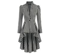 Abrigo Largo para Mujer Abrigo con Dobladillo Alto y Bajo Steampunk Manga Larga Puff Cuello Alto Cuello en V Elegante Club Fiesta Noche Casual Top-Gris Oscuro-M