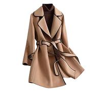Abrigo largo para mujer con cinturón, elegante, hasta la rodilla, gabardina, abrigo de invierno, cazadora, abrigo de entretiempo con bolsillos, X01-Khaki, XXL
