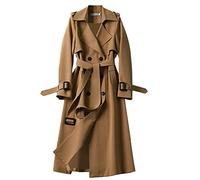 Abrigo largo para mujer con cinturón, elegante, hasta la rodilla, gabardina, abrigo de invierno, cazadora, abrigo de entretiempo con bolsillos, caqui, XXL