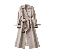 Abrigo largo para mujer con cinturón, elegante, hasta la rodilla, gabardina, abrigo de invierno, cazadora, abrigo de entretiempo con bolsillos, beige, M