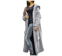 Abrigo largo suelto Cardigan Abrigo de invierno con capucha mujeres sólido de punto sólido bolsillo abrigo de mujer, gris, 3XL