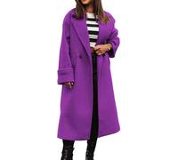 Abrigo Largo Suelto de Lana para Mujer Abrigo de Lana de Peacoat con Solapa con Muesca Chaqueta de Lana Abrigo cálido de Invierno Abrigo de Guisantes Gabardina (Morado,S)