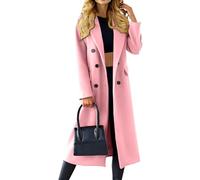 Abrigo largo tipo gabardina para mujer, clásico de invierno, con solapa de muesca, botonadura simple o doble, mezcla lana, manga larga, rosa, talla XX Large