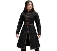Abrigo medieval acolchado Gambeson para mujer, negro, mangas con cordones, cinturón ajustable, LARP, SCA, recreación, cosplay