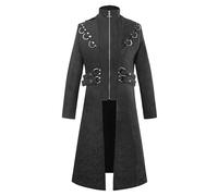 Abrigo medieval punk de Halloween para hombre, chaqueta gótica de príncipe, clásico y elegante, color sólido, para cosplay renacentista, trajes temáticos de época retro, Negro, XXXL