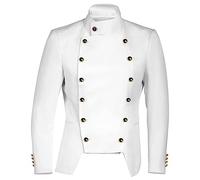 Abrigo medieval vintage para hombre, chaqueta de esmoquin corta de doble botonadura, disfraz de caballero del príncipe real, disfraz de cosplay renacentista de Halloween, estilo gótico real, blanco, L