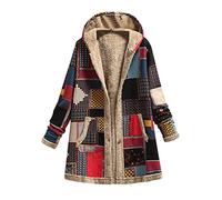 Abrigo Mujer Invierno Rebajas,Talla Grande Chaqueta Mujer Invierno de Forro de Felpa Con Capucha Moda Estampado de Étnico Cardigan Chaquetas Casual Caliente Abrigos Longitud Media Parka Cálido