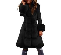 Abrigo para mujer, invierno, cálido, de piel sintética, abrigo largo para mujer, cuello en V, gran tamaño, de felpa suave, suave, cómodo, abrigos de invierno gruesos, Parka Mi larga, chic y elegante