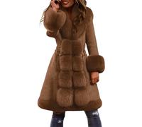 Abrigo para mujer, invierno, cálido, de piel sintética, abrigo largo para mujer, cuello en V, gran tamaño, de felpa suave, suave, cómodo, abrigos de invierno gruesos, Parka Mi larga, chic y elegante