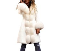 Abrigo para mujer, invierno, cálido, de piel sintética, abrigo largo para mujer, cuello en V, gran tamaño, de felpa suave, suave, cómodo, abrigos de invierno gruesos, Parka Mi larga, chic y elegante