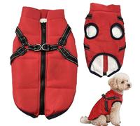 Abrigo para Perro Impermeable con arnés, Chaqueta de Invierno de Forro Polar para Perros medianos y Grandes, Traje Reflectante Cortavientos para Cachorro (Rojo-M)