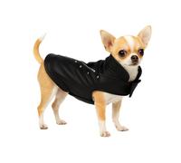 Abrigo Perro - Sergio Negro - Cuero sintético - Forro Polar Suave - Impermeable - con Velcro - Elegante y cálido