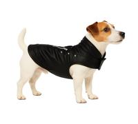 Abrigo Perro - Sergio Negro - Cuero sintético - Impermeable - Forro Polar - Diseño Moderno - Ajuste con Velcro