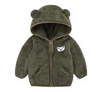 Abrigo polar bebé cremallera chaqueta color sólido manga larga ropa con capucha niños invierno tops caliente con orejas de oso sombrero chaqueta acolchada transpirable abrigos 0-2 años, Ag., 0-6 Meses
