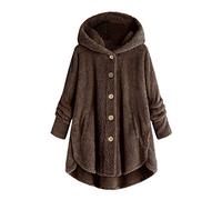 Abrigo polar para mujer, invierno, chaqueta polar cálida, chaquetas con capucha, forro polar, sudadera chic y elegante, holgada, talla grande, chaqueta de pana, sudaderas, café, XXXL