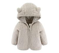 Abrigo polar para niños de color sólido abrigos acolchados invierno chaqueta manga larga bebé cremallera chaqueta caliente acolchado ropa con capucha orejas de oso sombrero tops 0-2 años, beige, 12-18